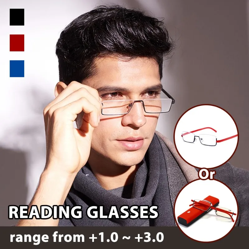 Presbyopie-Brille mit Brillenetui, tragbare Halbrahmen-Lesebrille mit Blaulichtfilter und verbessertem Augenschutz