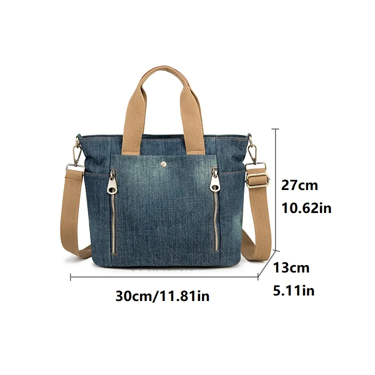 Imagem -05 - Grande Capacidade Denim Bolsa para as Mulheres Bolsa de Ombro de Grande Capacidade com Alça Larga Bolsa de Viagem para as Mulheres Azul