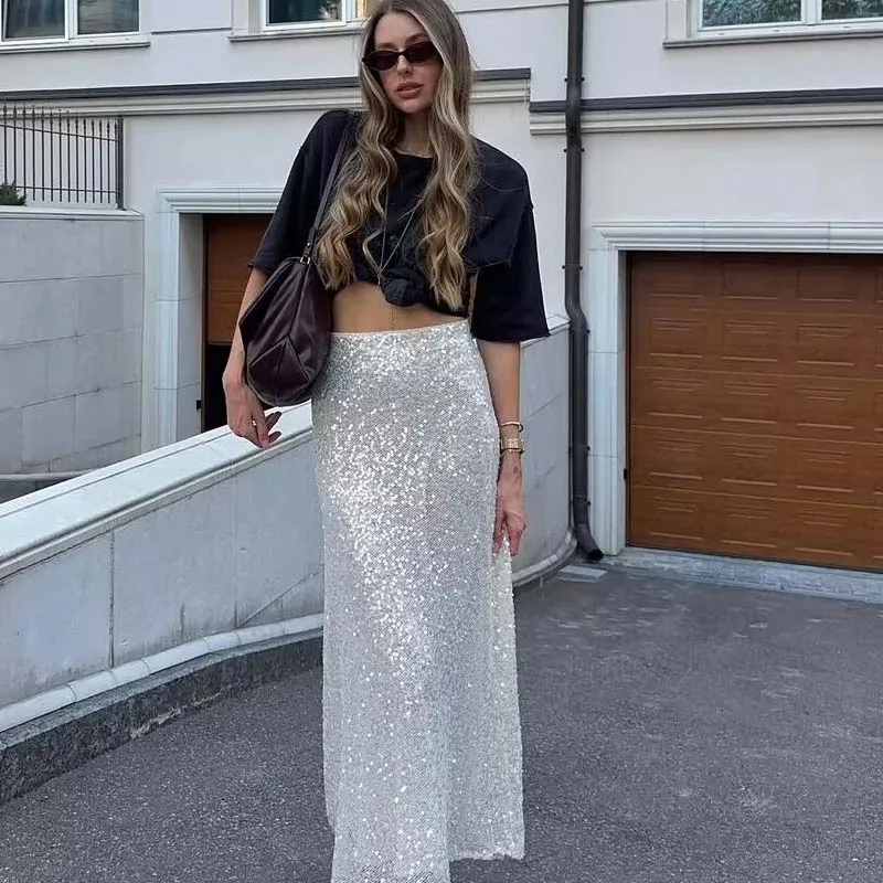 

YENKYE, осенняя модная юбка-миди с блестками для женщин, вечерние сексуальные юбки с эластичной резинкой на талии faldas mujer