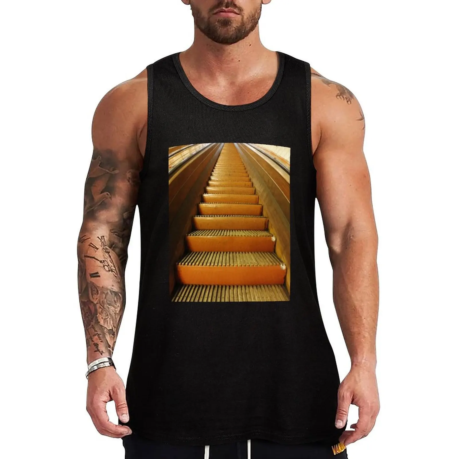 

Vintage Wooden Escalator Tank Top Durable Stretch Tank Top Casual Athletic Sleeveless