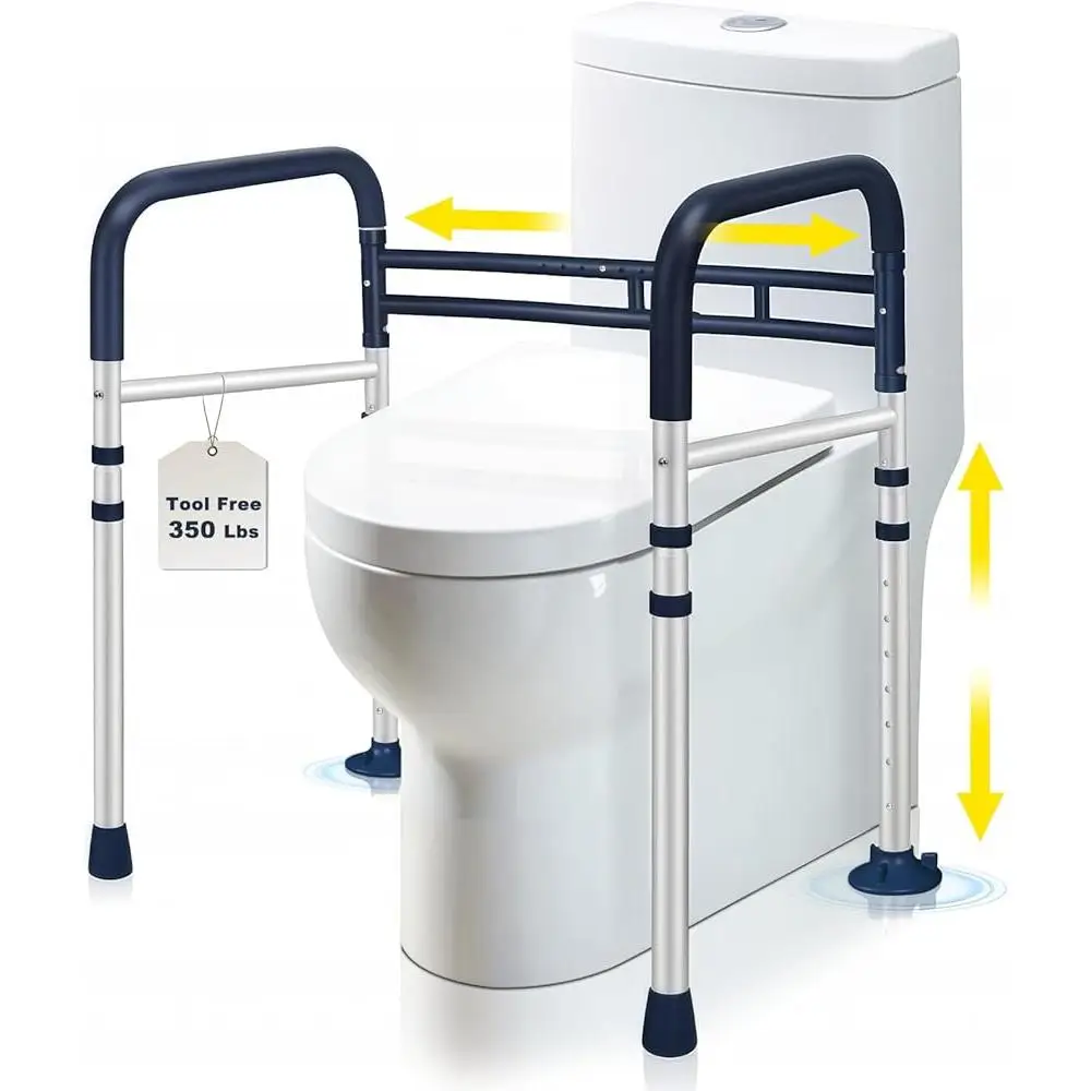 Foldable Toilet Support Rails Elderly and Disabled Adjustable Safety Handles with Strong Suction Cup Quick Easy Setup Travel Bag