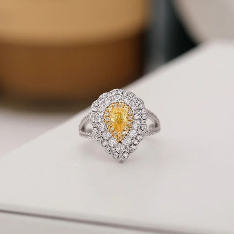 

Pink Water Drop Diamond Ring Colorful Zircon Ring for Women Micro Paved Full Diamond Engagement Ring