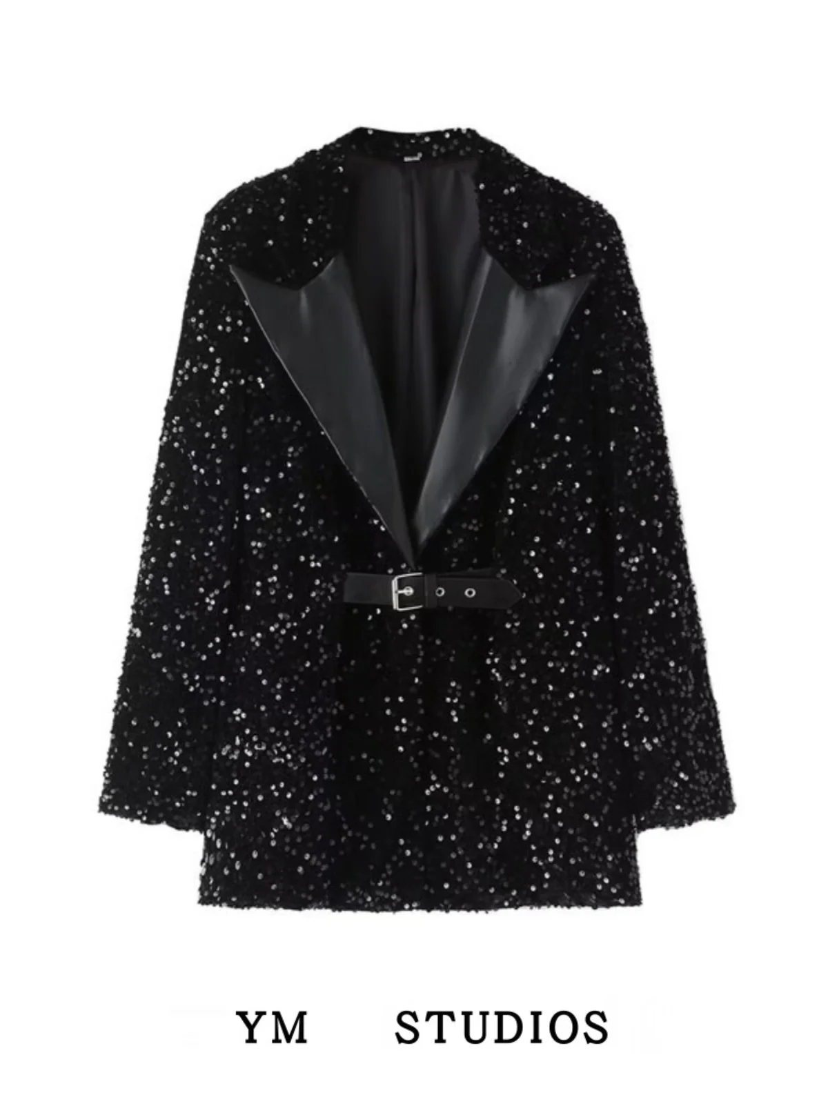 

Блестящая кожаная куртка American Sle Bla, женское тяжелое укрытое куртовое пальто Long Sve Street Sle Faion