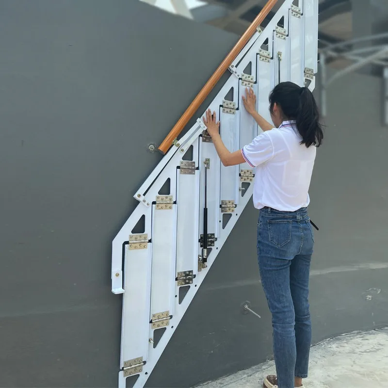 Wall Folding Staircase Attic Custom Indoor And Outdoor Iron Home Loft Small Duplex Second Floor Finished Villa Jump