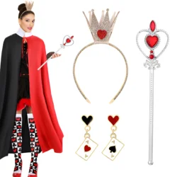 3pcs Queen Custome Set Include Black Red Earrings Queen Crown Headband And Wand For Halloween Fancy Dress Up Cosplay Party