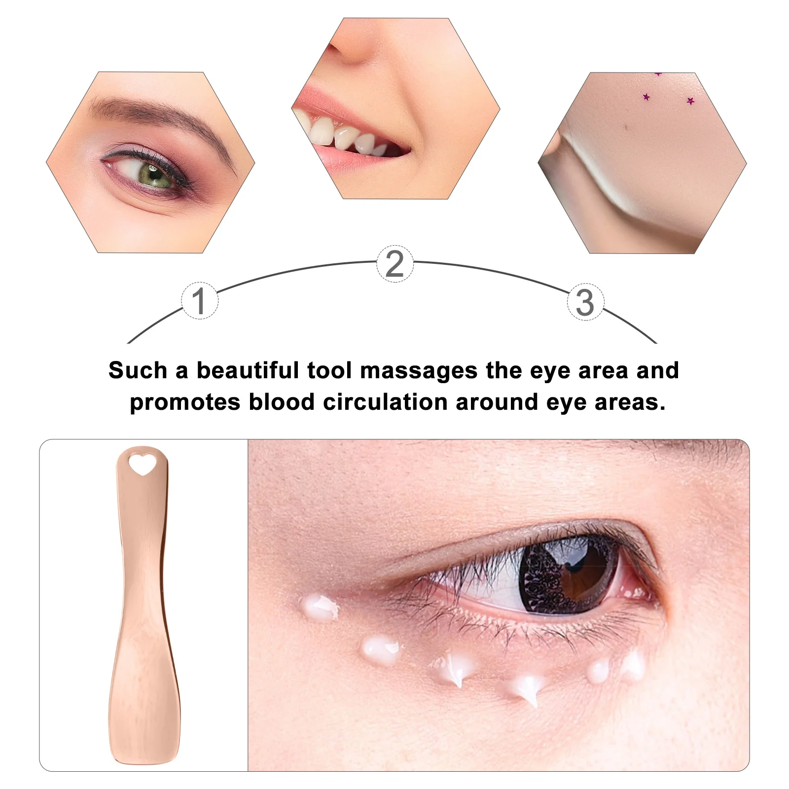 3pcs Zinc Alloy Eye Cream Spoon Rose Gold For Eye Massage Tool Relieve Fatigue Facial Spoons Skincare Applicator Metal Spoon