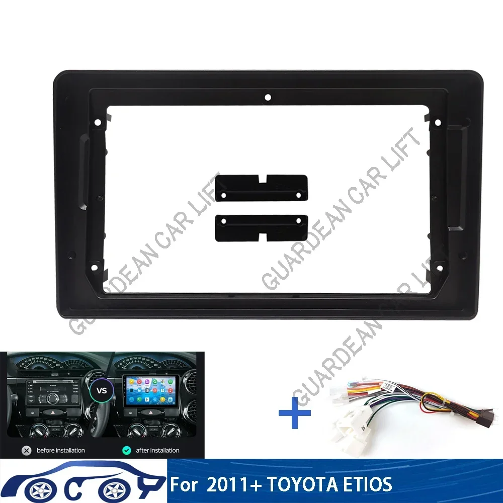 Fascias de radio para coche de 9 pulgadas para Toyota Etios 2011+ - Marco de estéreo Android 2 Din con panel de salpicadero y cable