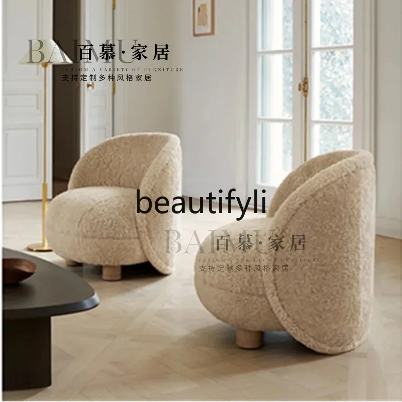 Hot sales Nordic solid wood lamb wool sofa household living room balcony leisure hotel lounge chair