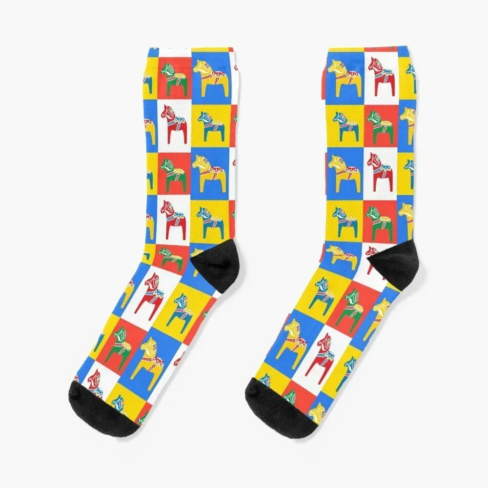 Dala Horses Dalarna Squares Sweden Horse Dalecarlian Swedish Colorful Dala Host Socks floral golf Soccer Woman Socks Men's