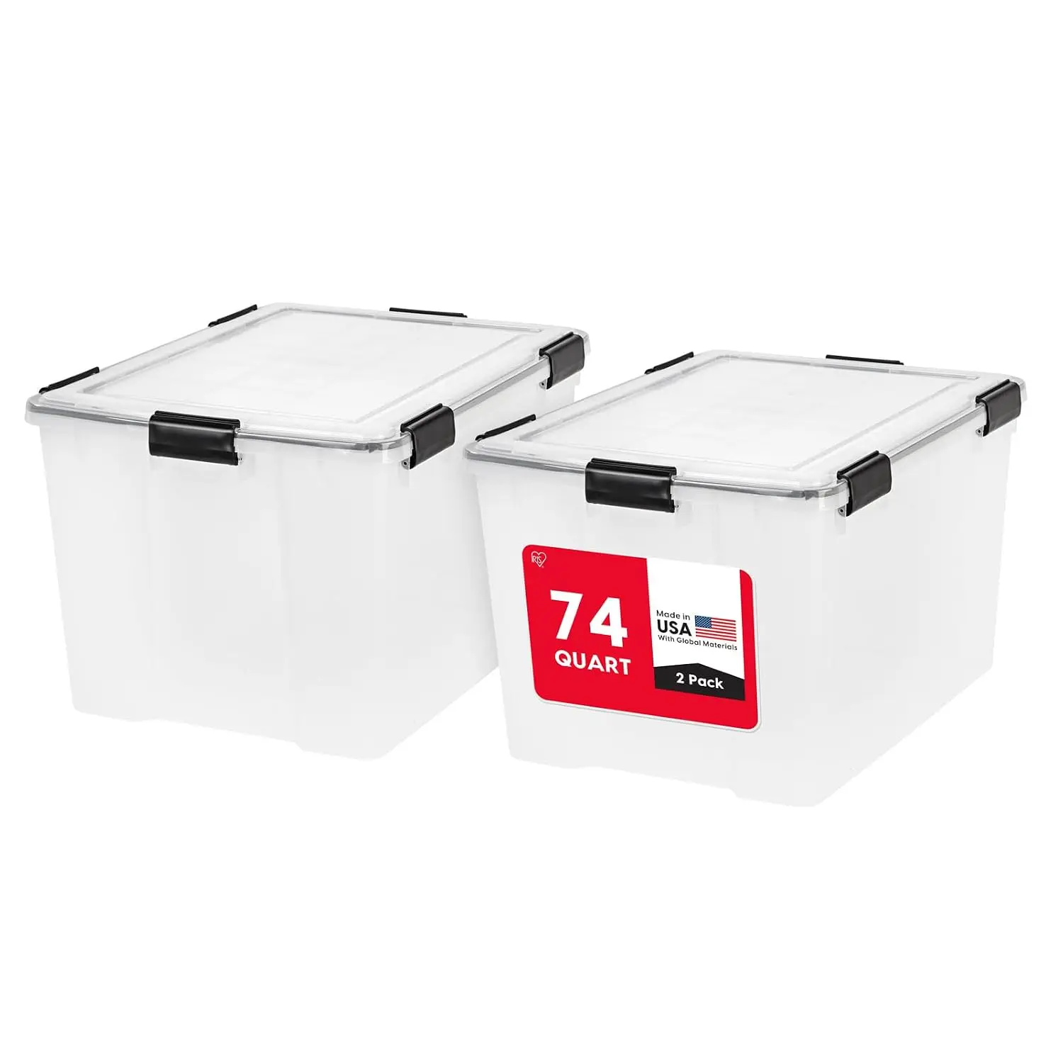 2 Pack WeatherPro Plastic Storage Bins with Lids, 74 Qt, Black