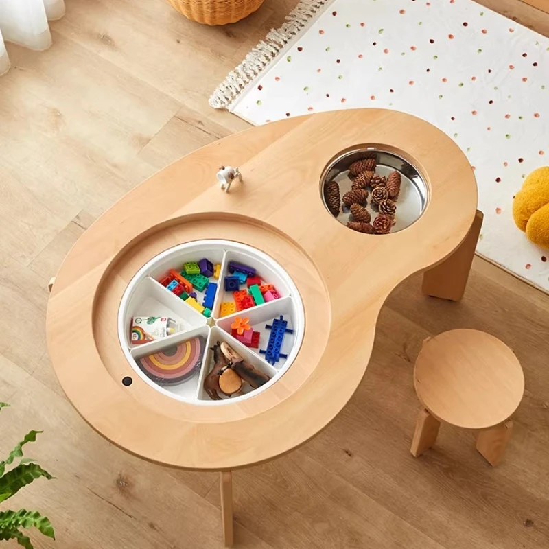 Solid wood multi-functional building block table children's game table