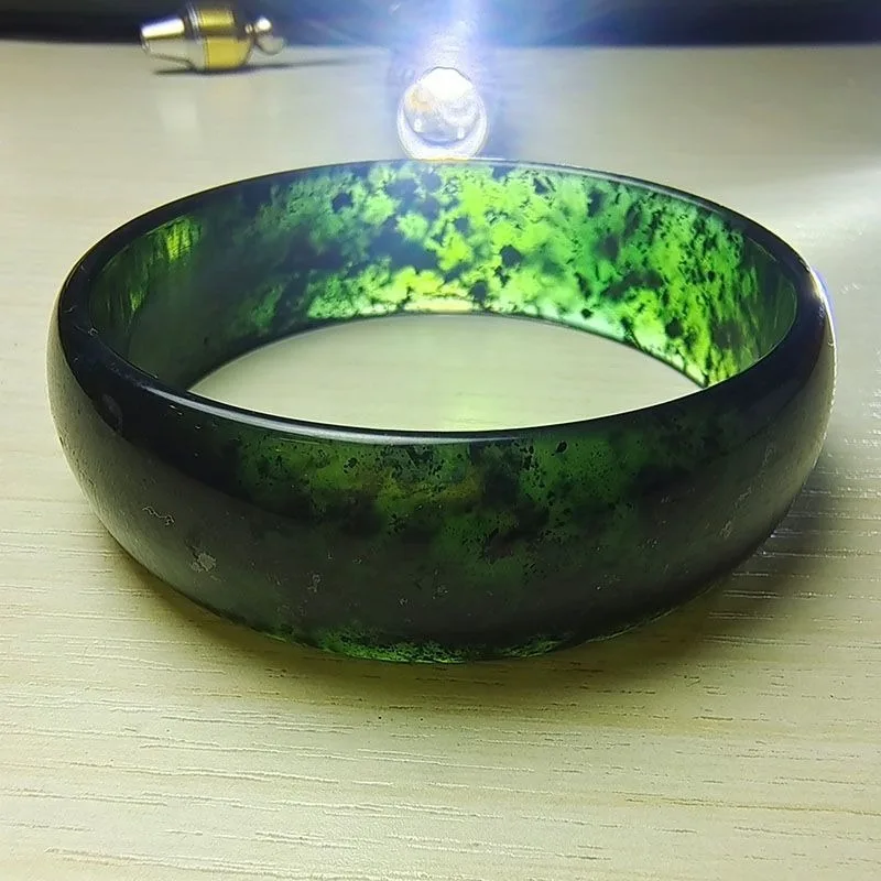 

Dark Green Jade Medicinal King Stone Flat Strip Bracelet, Retro Versatile Jewelry