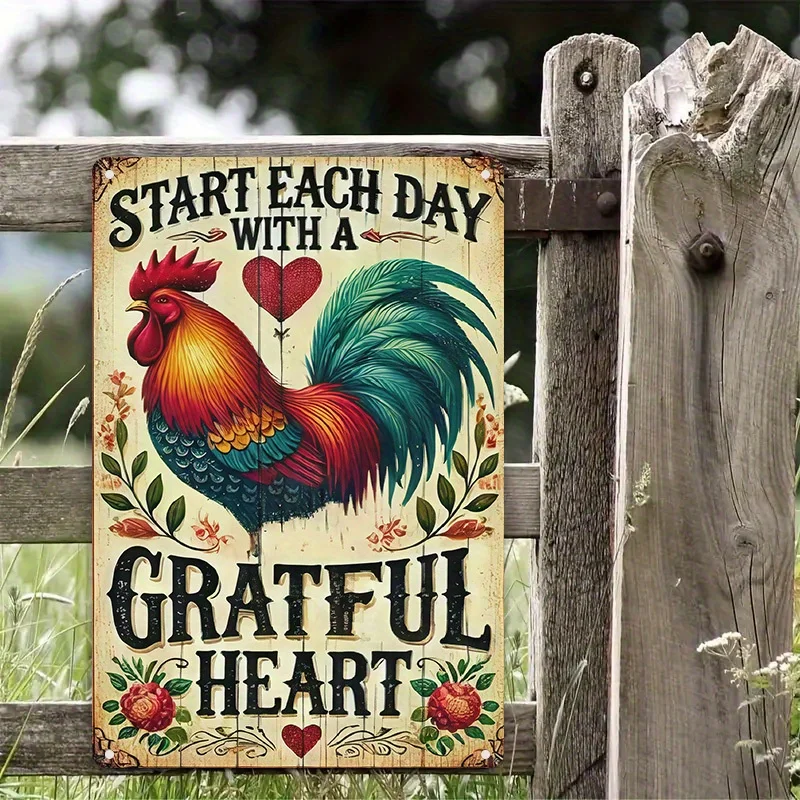 2D Flat, 1pc Vintage Metal Tin Sign - Start Each Day with a Grateful Heart - Retro Farmhouse Decor