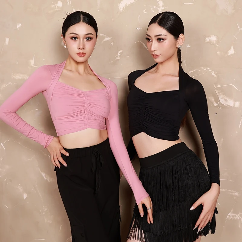 Latin Dance Tops Women Long Sleeves Short Blouse Adult Latin Rumba Dance Practice Clothing Professional Sport Dance Tops BL13765