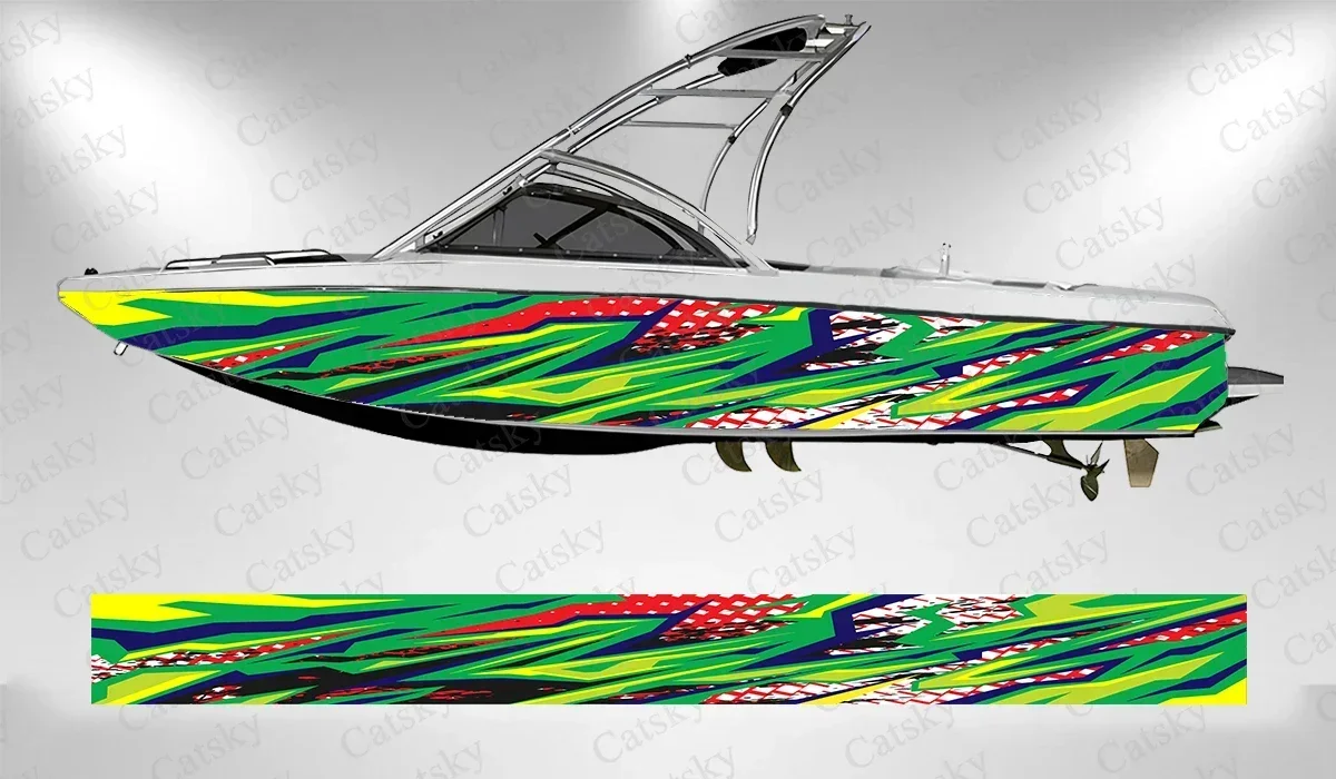 Colorful Irregular Geometric Lines Unique Cool Boat Sticker Vinyl Boat Pontoon Deck Boat Fishing Decorative Pontoon Boats Decal