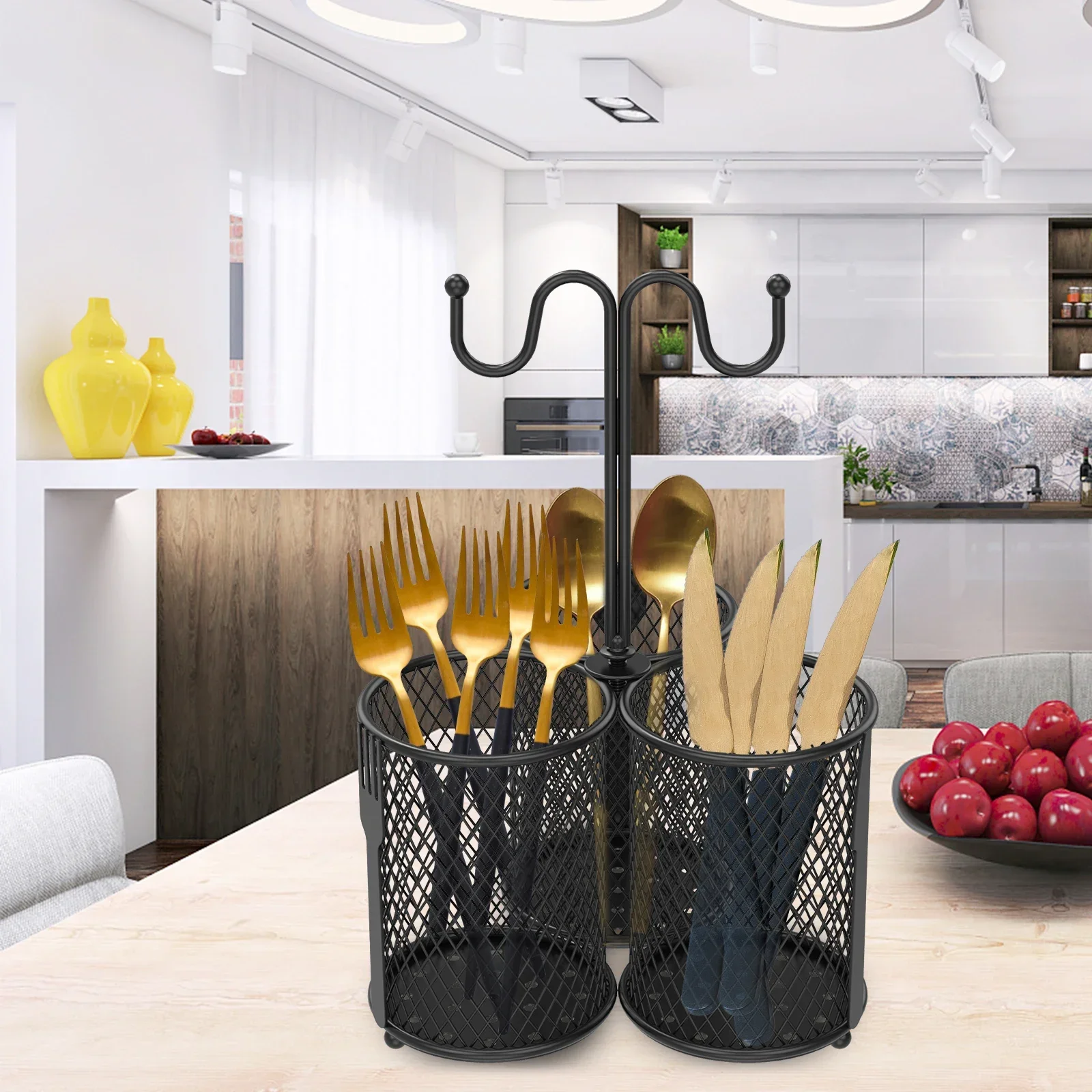 

Utensil Caddy Cutlery Storage Holder Kitchen Countertop Flatware Organizer Metal Utensil Holder Rack with Drain Hole NEW