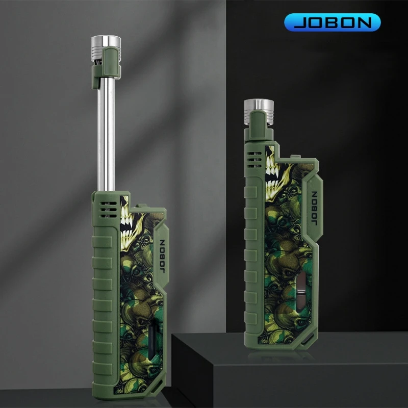 New JOBON Outdoor Camping BBQ Telescopic Rod Torch Lighter Transparent Oil Tank Windproof Jet Flame Kitchen Cigar Gas Lighter