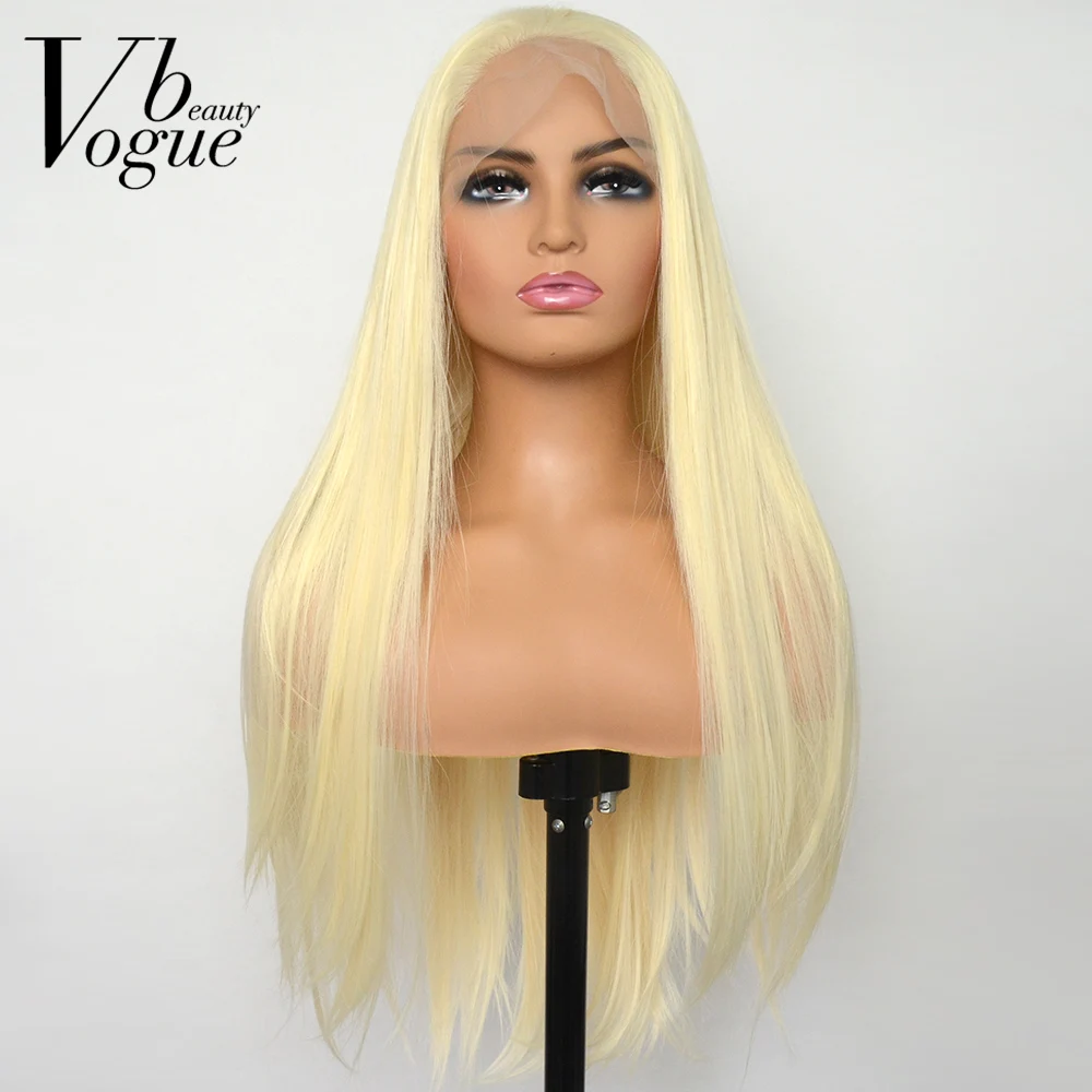 

Voguebeauty 613 Blonde Synthetic Lace Front Wig Silky Straight Heat Resistant Fiber Natural Hairline Cosplay For Women