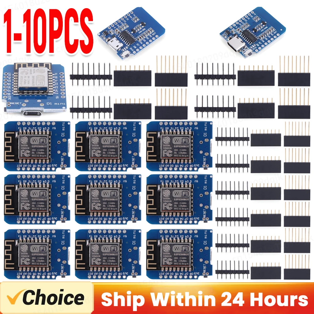 1-10pcs WeMos D1 Mini Nodemcu ESP-12F ESP8266 Expansion Board Support OTA Launch Internet Development Board Micro/Type-c