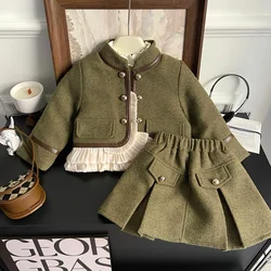 Girls Sets New Autumn and Winter Clothing Korean Children Temperament Top Coat Solid Color Skirt Two Piece Childrens Sets