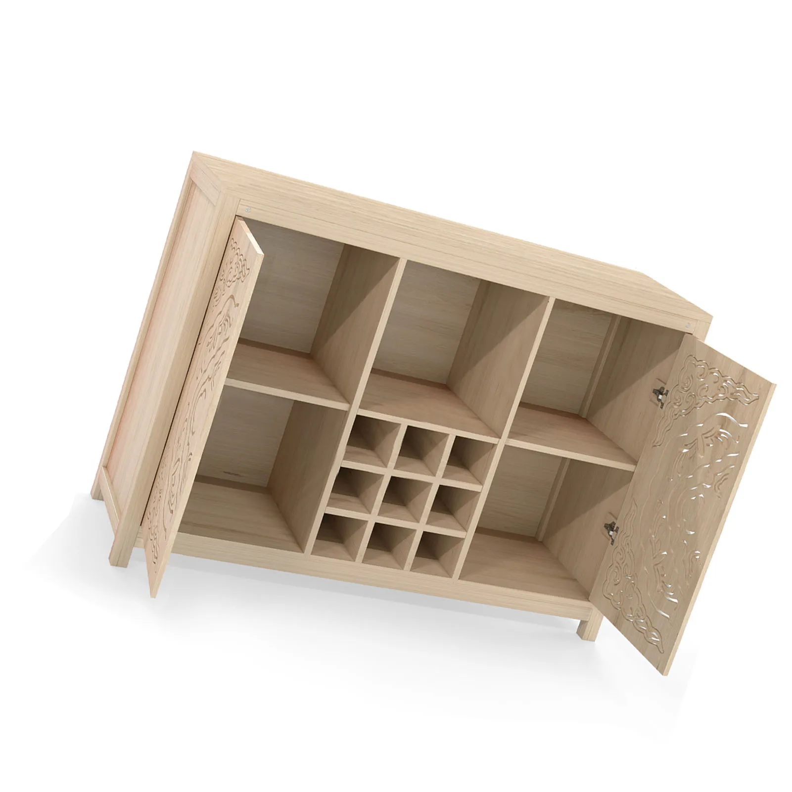 Armário de bar de vinho com 2 portas, buffet de mdf, armário de bebidas com rack de vinho e suporte de vidro para sala de jantar, cozinha