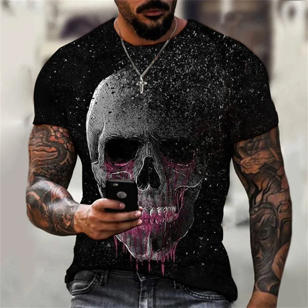 Summer Men Hip Hop Retro Cool 3D Skull Graphic Printed Short Sleeve T Shirt Soft Loose Street Daily Casual Tops view 5