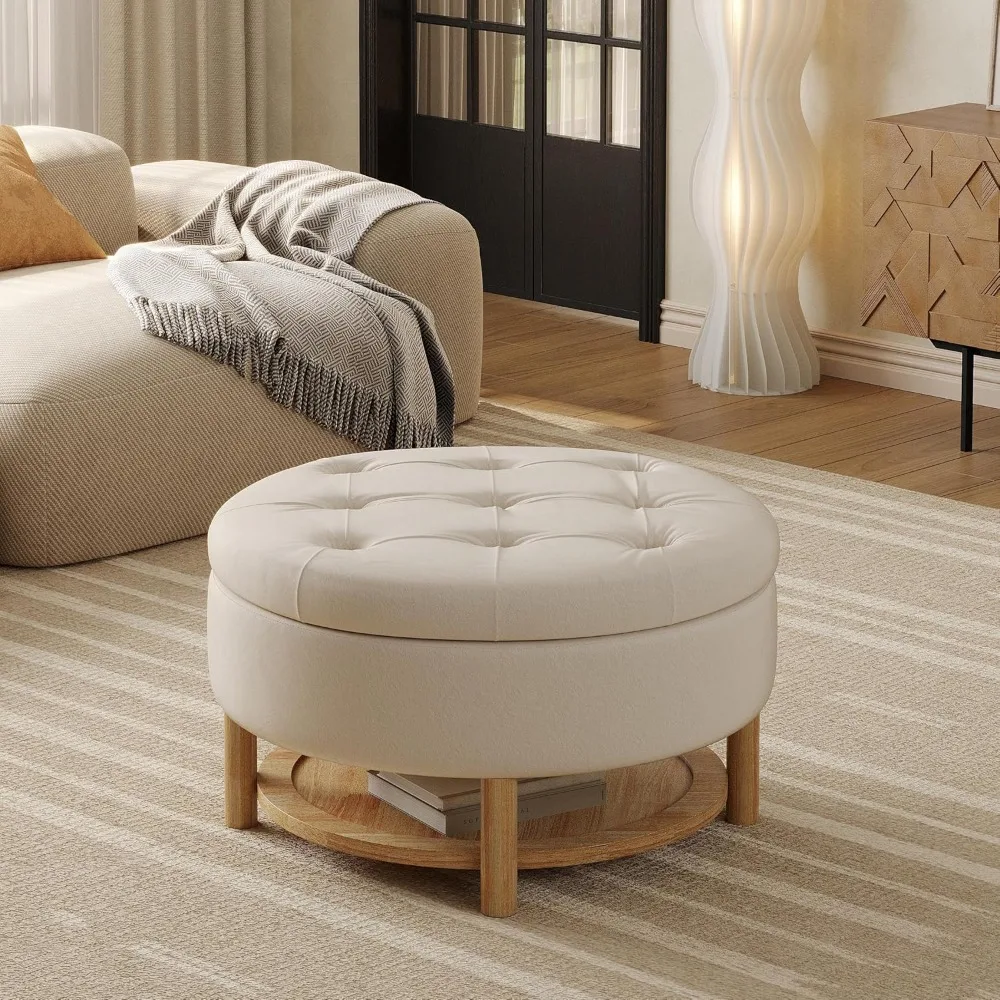 

31 Inch Round Storage Ottoman, Upholstered Velvet Tufted Foot Rest with Lift-Off Lid, Coffee Table with Commodity, Customized