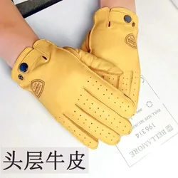 First Layer Cowhide Leather Motorcycle Riding Gloves Men Spring and Autumn Thin Retro Wear-resistant Touch Screen