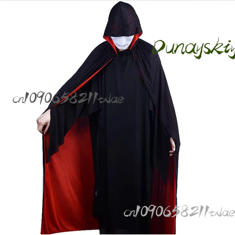 할로윈 여성 남성 의류 코스프레 의상 성인 스탠드 칼라 케이프 블랙 레드 가역 모자 뱀파이어 케이프 할로윈 파티