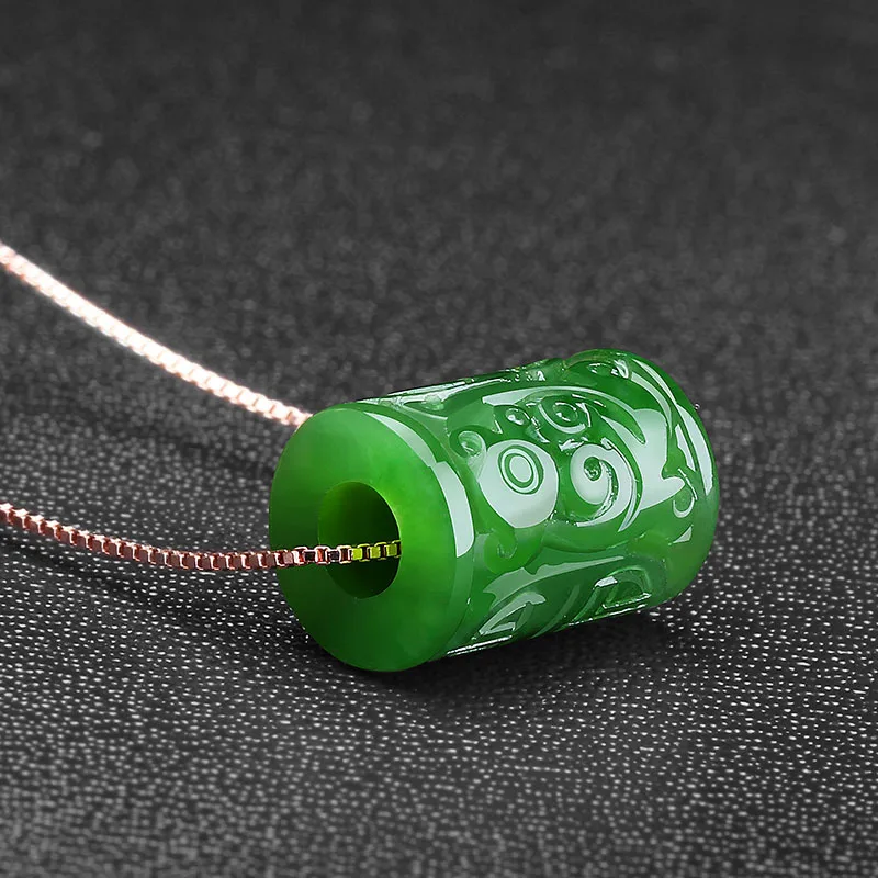 Chinese Green Jade Money Beads Pendant Necklace Charm Jewellery Fashion Accessories Hand-carved for Men Women Luck Amulet Gifts