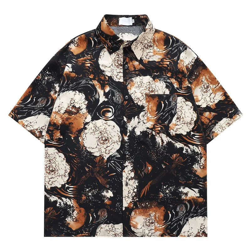 

Men's Fashion Floral Oversized Hip Hop Shirts High Street Loose Fit Vibe Old Money Style Flower Shirt Short Sleeve Tops