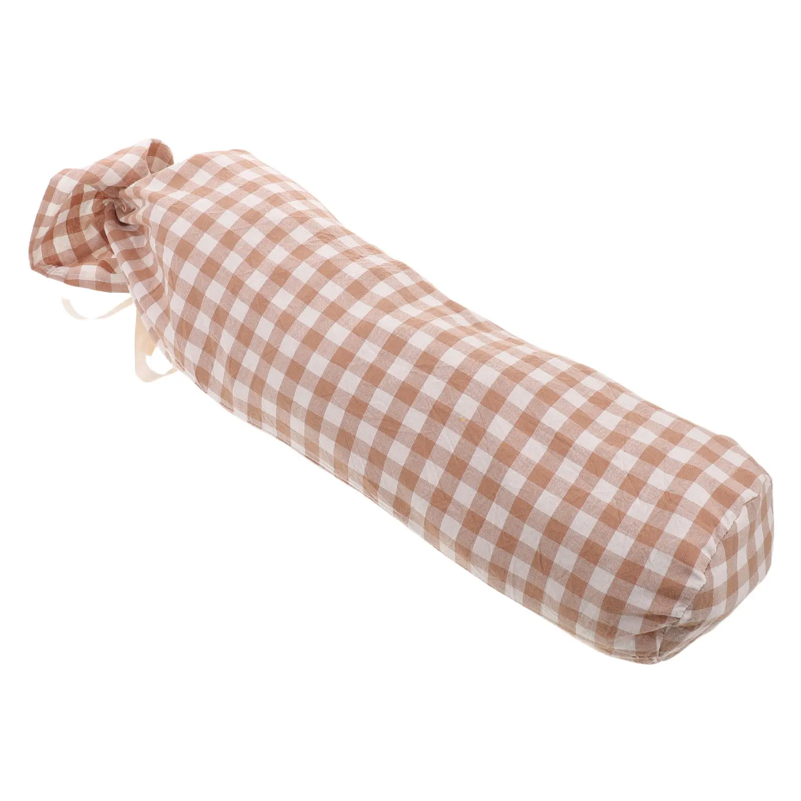 Cotton Neck Roll Pillowcase Soft Breathable Round Cylinder Pillow Cover 15.8x4in Checked Cushion Cover Sofa Bedroom