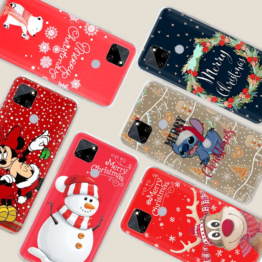 Transparent Case for Realme Narzo 50a 50I 50 Prime 9 10 Plus C30S C35 C55 Pro D-7 Merry Christmas Mickey Stitch