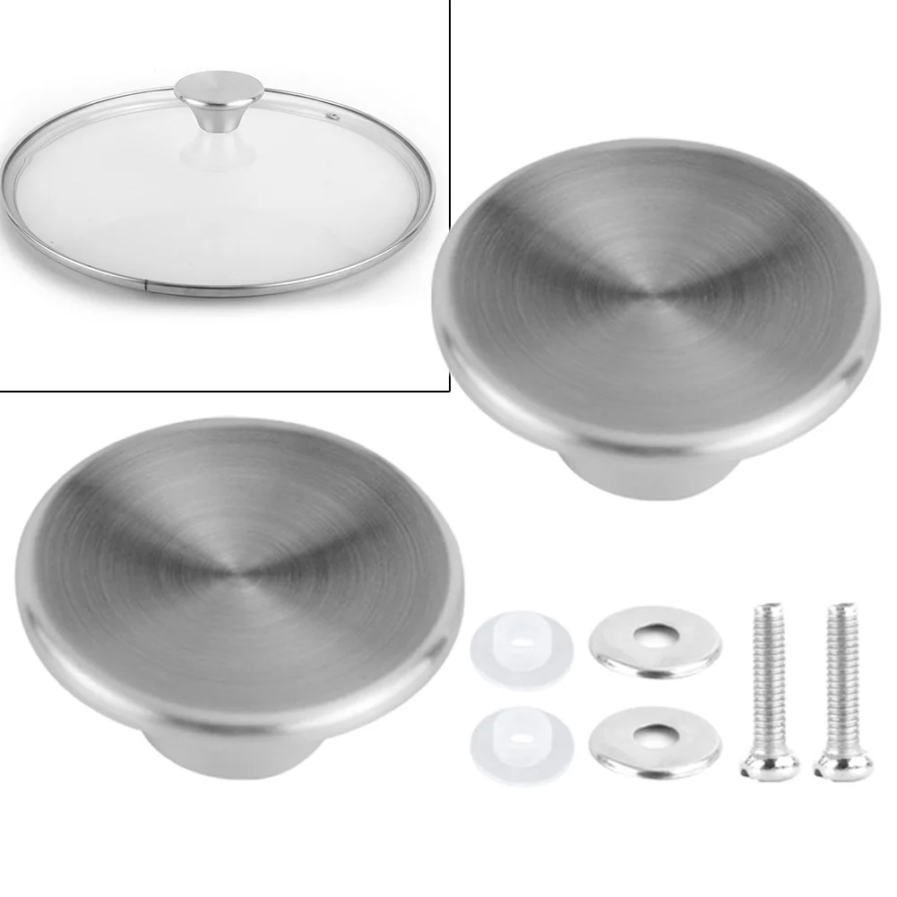 2 Pack Oven Knob Stainless Steel Pot Pan Lid Cover Lifting Handle Heat-Resistant Cooking Pot Pan Glass Lid Knob Replacement Kits