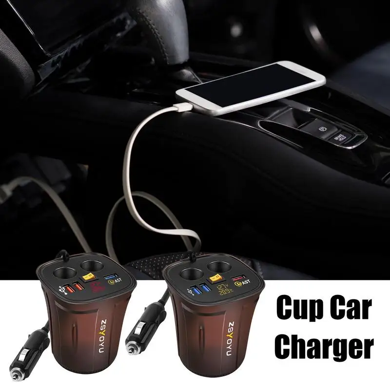 

Multi-Port Car Charger 3.0 Cup Car Charger Multifunctional Display Voltage 3 USB Car DC Power Adapter Plug Cup Lighter Dispenser