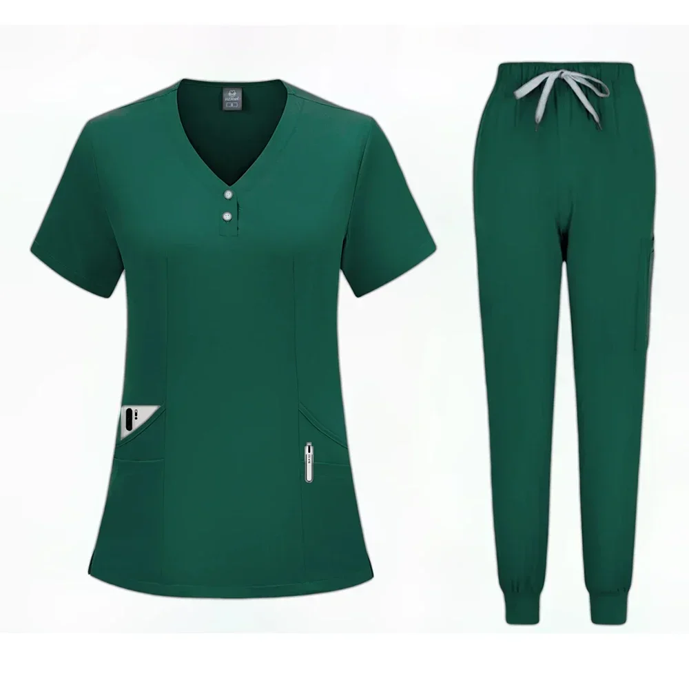 Seragam Bedah Set Scrub Wanita Pakaian Kerja Salon Kecantikan Perawat Medis Atasan Scrub Klinis + Celana Setelan Tunik Perawatan Dokter Spa