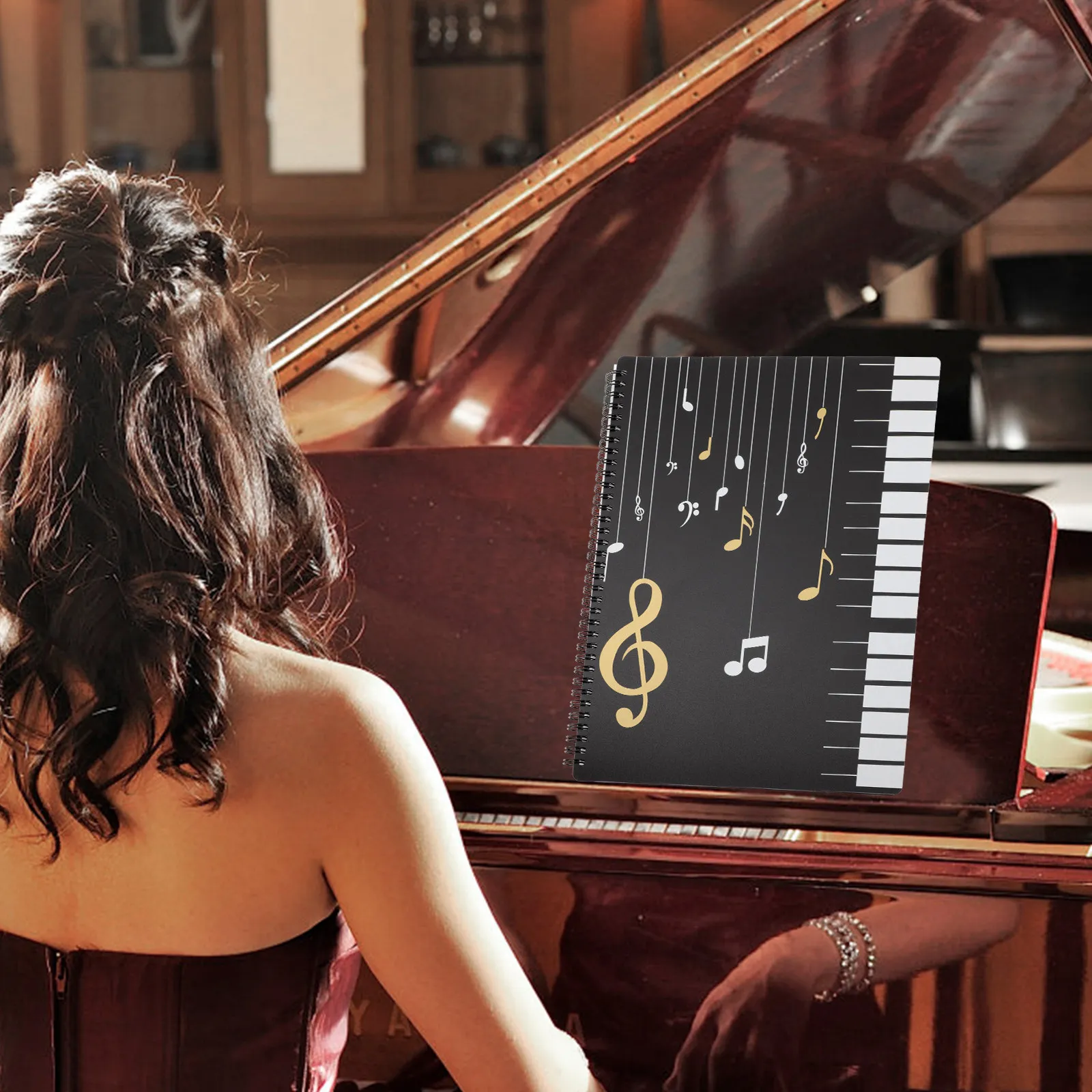 A4 Sheet Music Folder Piano Key Design Waterproof Plastic Document Holder for Musicians and Teachers