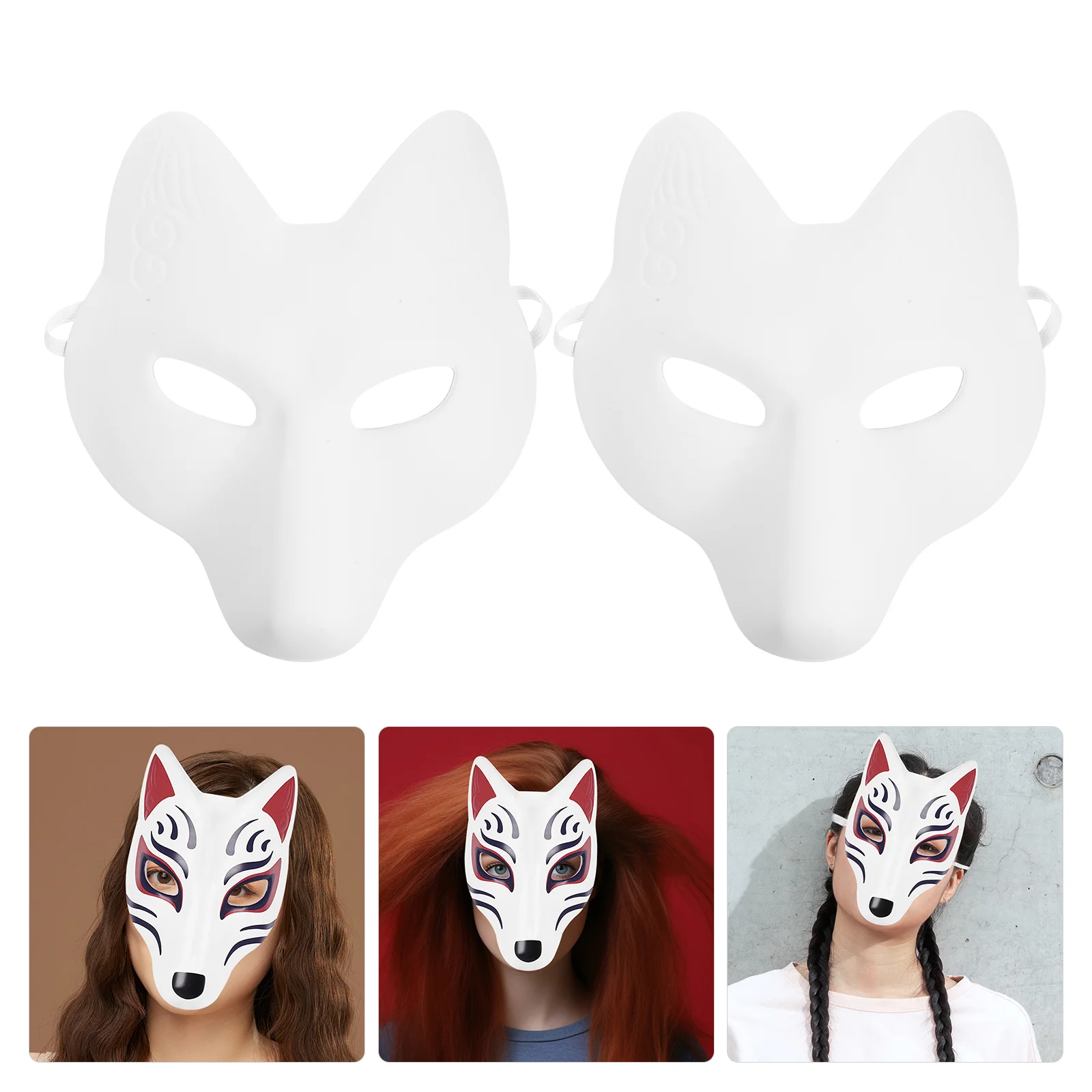 2 Pcs Pulp DIY Fox Mask Bridegroom Facial Masks to Paint Halloween Party Decoration