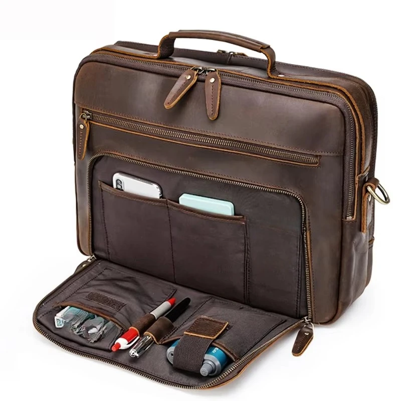 Male 15.6 Laptop Bag Briefcase Leather Business Office Briefcase Bag
