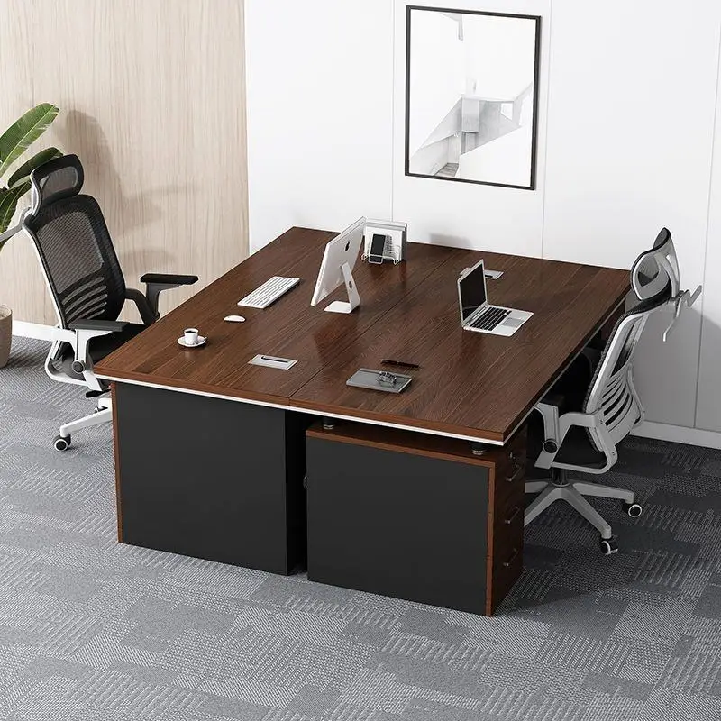 

# Modern Simple Office Desk Chair Set Double Large Extendable Desktop For Home Use With Wood Panel Feature