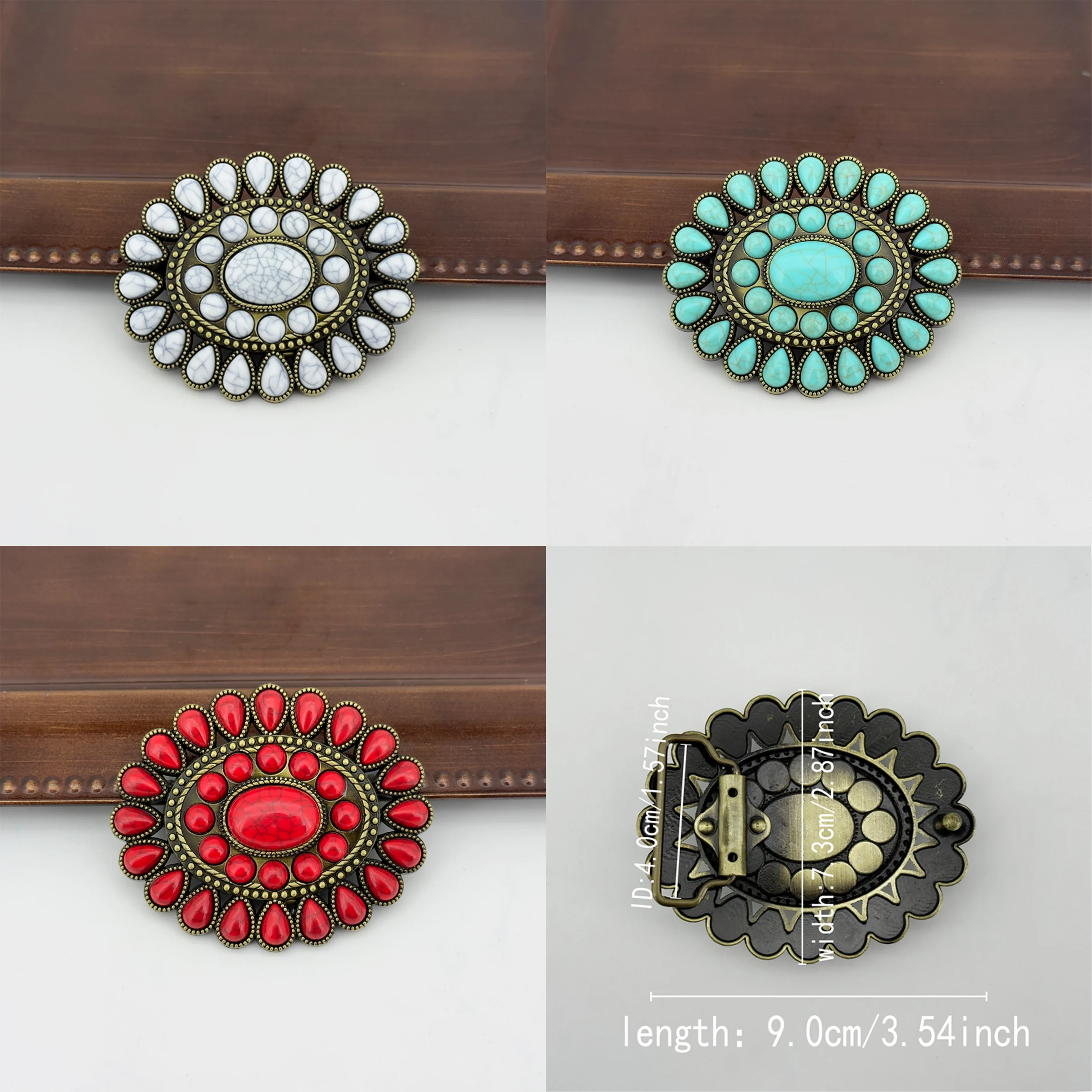 1, heiß verkaufte Retro-Bronze-Gürtelschnalle mit antikem Türkis-Intarsien, hochwertiger und modischer ovaler Gürtel aus Zinklegierung mit Wassertropfen