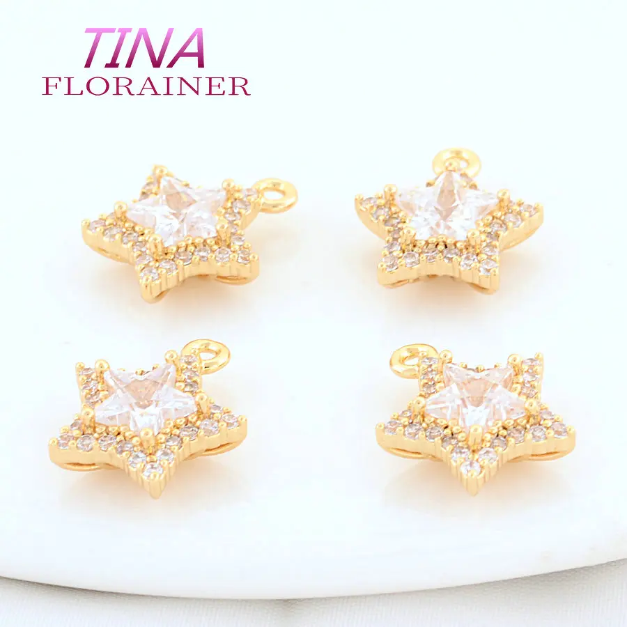 4PCS 13,5*15MM 18K Gold Farbe Überzogen und Zirkon Stern Charms Anhänger Schmuck Machen Liefert Diy zubehör – Detail 6