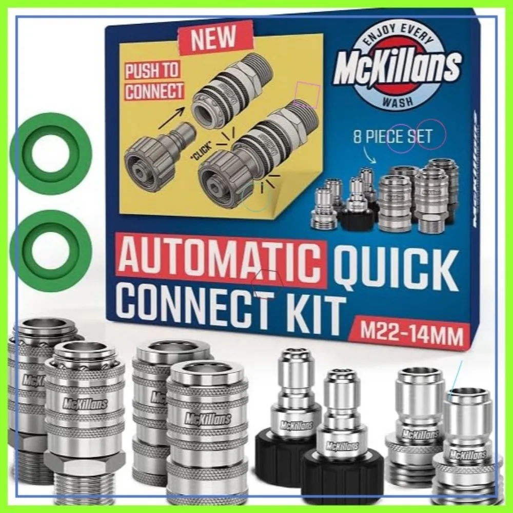 2025 طقم توصيل سريع لغسالة الضغط M22-14mm الأوتوماتيكي - تركيبات من الفولاذ المقاوم للصدأ مكونة من 8 قطع #1