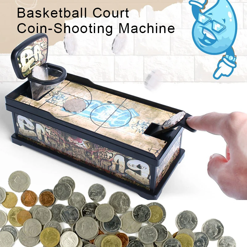Coin Shooting Decompression DIY Piggy Bank, Novelty Desktop Basketball Court Game Interactive Piggy Bank, Coin Savings Box