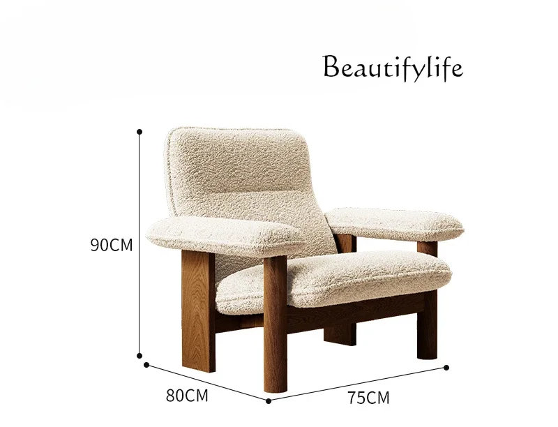 

Wabi Sandy Wind Solid Wood Single Sofa Chair Medieval Lamb Fleece Leisure Chair