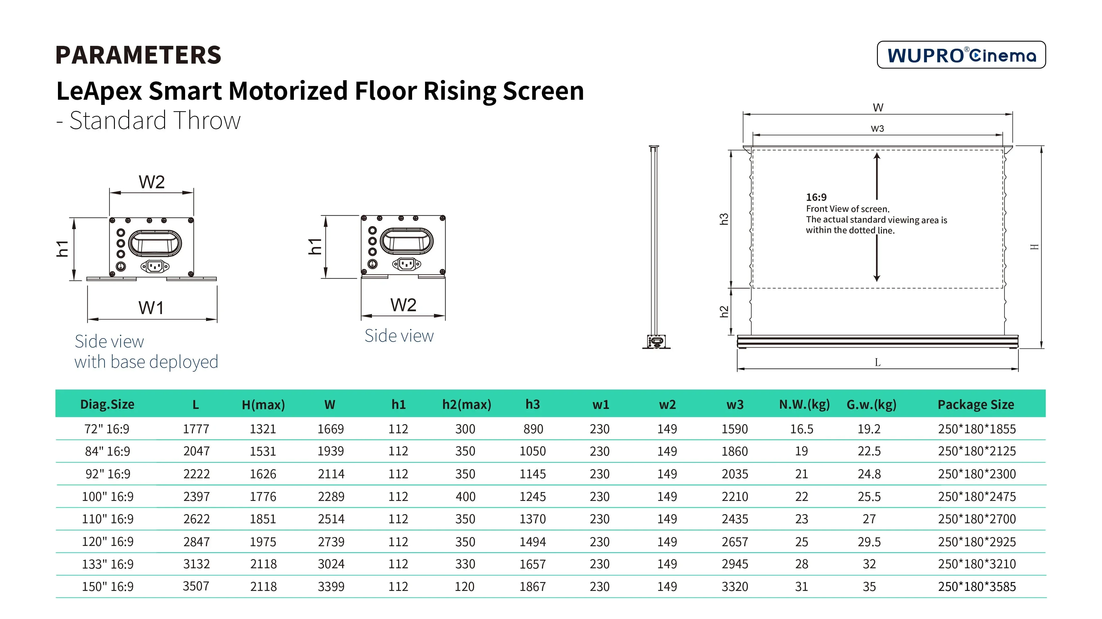 Hot Trends Wupro/OEM 100 inch Black Crystal Anti Light Electric Floor Rising Screen Home Cinema Lift Up ALR CLR Projector Screen