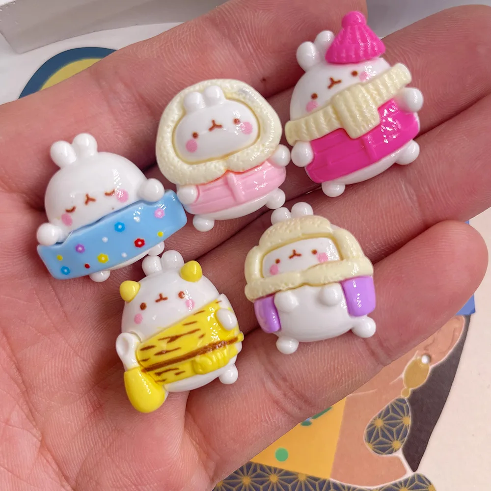 100pcs Kawaii Cartoon Winter White Rabbit Resin Flatback Cabochon DIY Scrapbooking Decorative Craft Making Headgear Accessories