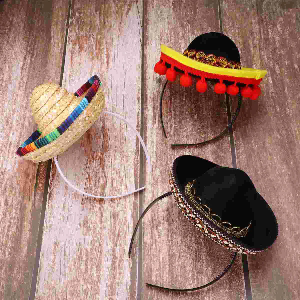 

3 Pcs Hats Mexican Folk Style Straw Mexico Sombrero Small Sombreros Festical Banquet