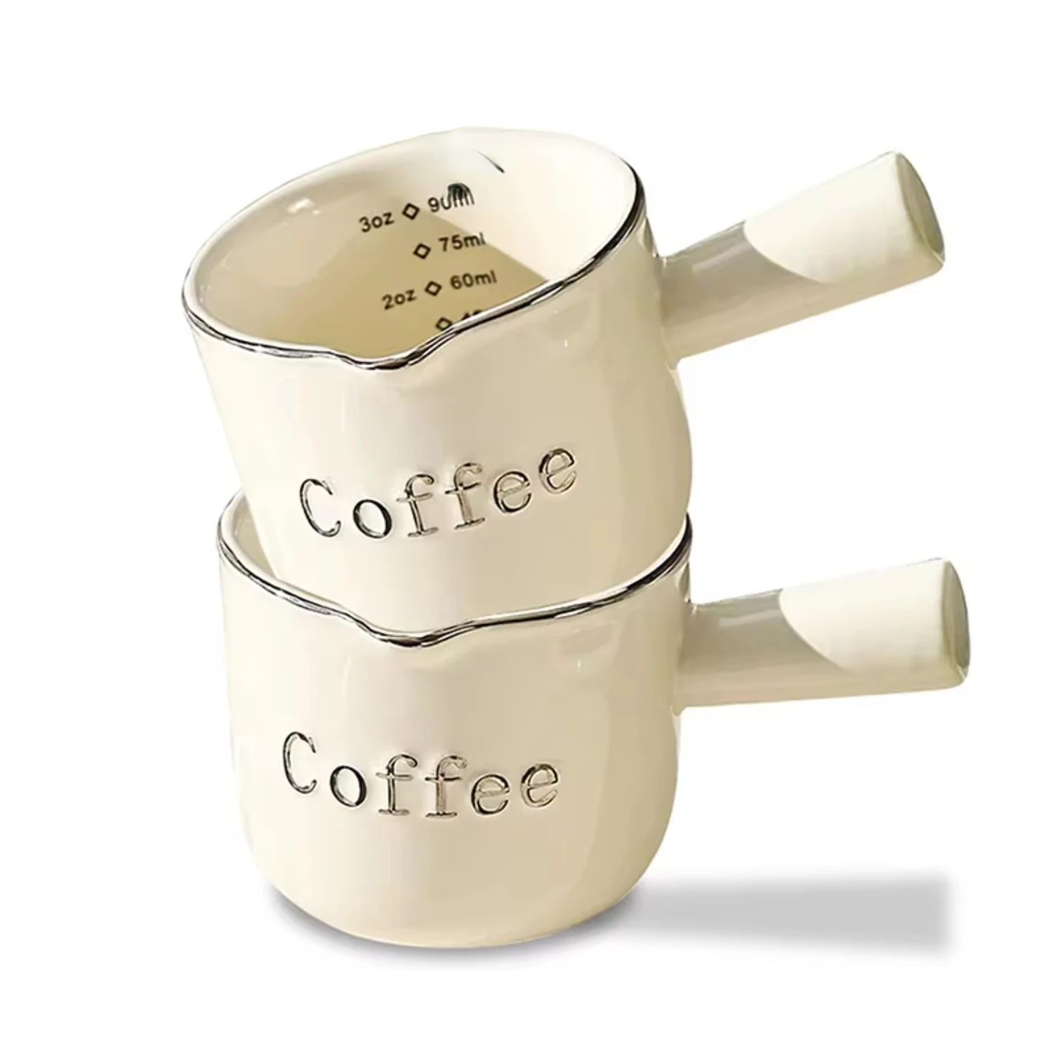 2PCS Espresso Coffee Ceramic Measuring Cup 90ML Espresso Cups with Handle Espresso Shot Coffee Cup With V-Shaped Mouth Pitcher