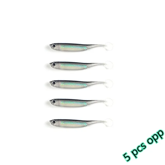 5 szt. przynęt typu jighead z ogonkiem T, 7 cm, 2,2 g, w kształcie robaka, tęczowe, do połowu ryb, przynęta wędkarska dalekiego zasięgu, do wody słodkiej i słonej.